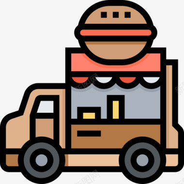 汽车街头食品和食品卡车司机线性颜色图标图标