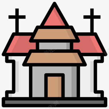 教堂158婚礼线性颜色图标图标