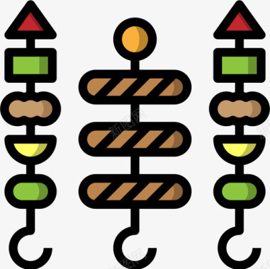 烤肉串烧烤和烧烤派对3线性颜色图标图标