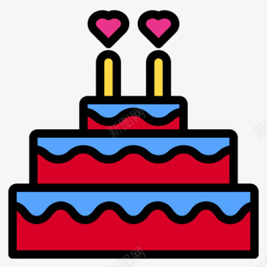 结婚蛋糕浪漫28线性颜色图标图标