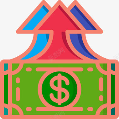 钞票现金现金增长黑客7线性颜色图标图标