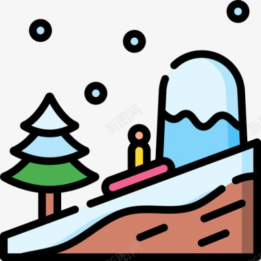 雪橇冬季运动15线性颜色图标图标