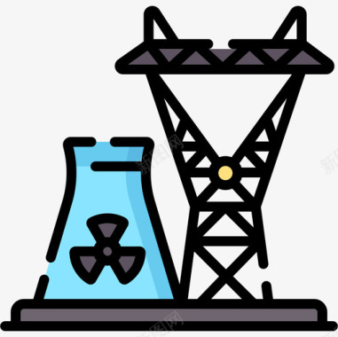 飞机线性图标核电厂核7线性颜色图标图标