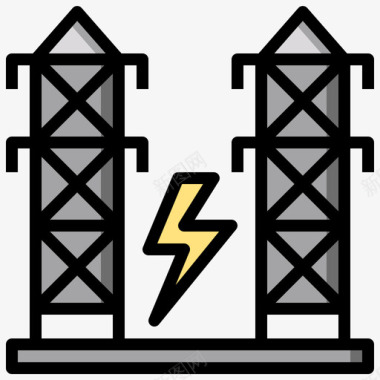 持续力电塔可持续能源24线性颜色图标图标