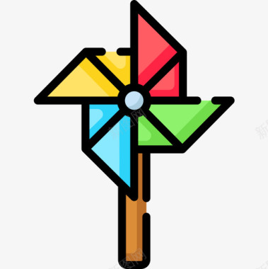 风车儿童玩具23线性颜色图标图标