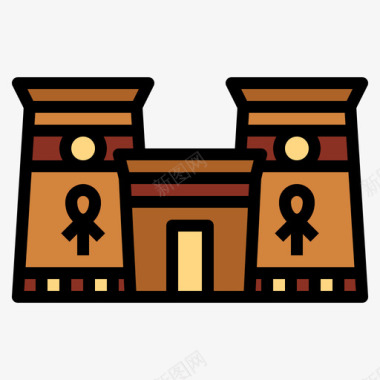 神庙埃及29线性颜色图标图标