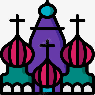 圣巴兹尔大教堂地标和纪念碑5线性颜色图标图标