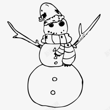 冬天的雪人雪人圣诞节素描图标图标