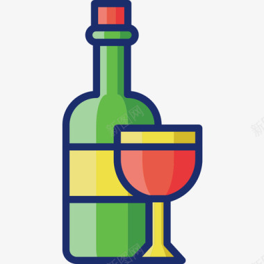 小包装酒瓶酒瓶食品饮料7线性颜色图标图标