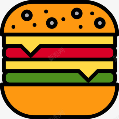 汉堡食品和饮料7线性颜色图标图标
