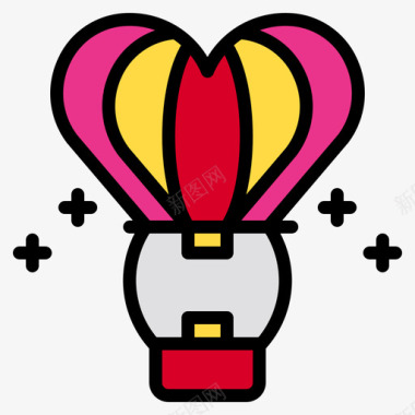 浪漫背景热气球浪漫28线性颜色图标图标