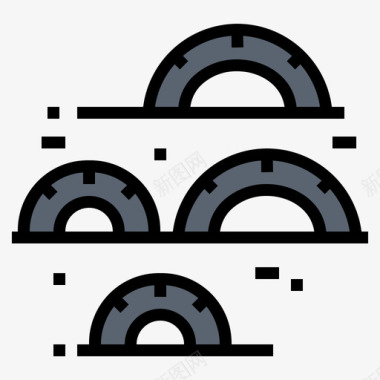 轮胎户外广告轮胎游乐场42线性颜色图标图标