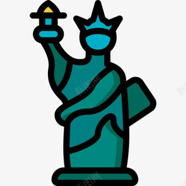 自由女神像地标和纪念碑5线性颜色图标图标