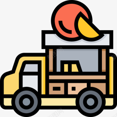 食品车街头食品和食品卡车司机线性颜色图标图标