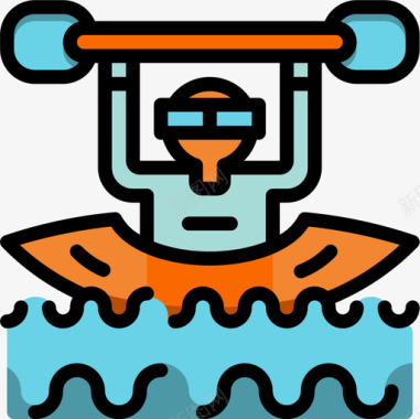 定位标志皮艇沙滩8线性颜色图标图标