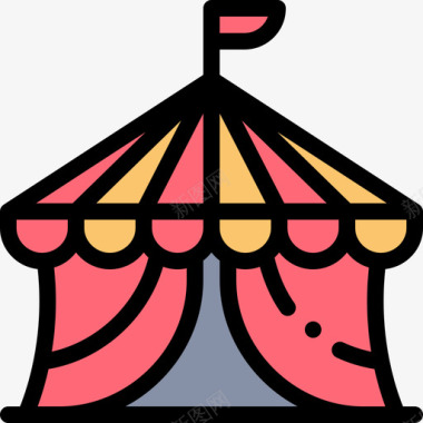 马戏团帐篷嘉年华24线性颜色图标图标