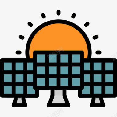 太阳能电池板9月能源4日线性颜色图标图标