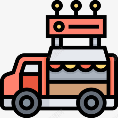汽车街头食品和食品卡车司机线性颜色图标图标