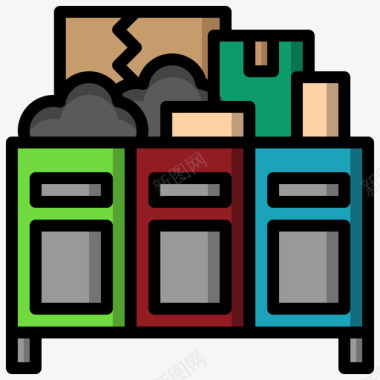 回收箱污染18线性颜色图标图标