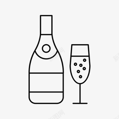 香槟瓶和玻璃杯酒精酒吧图标图标