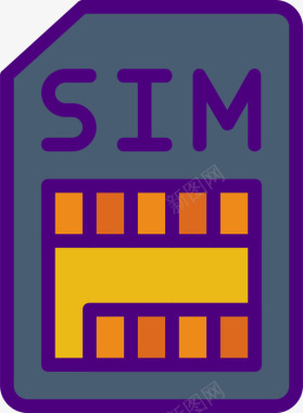 Sim卡技术71线性彩色图标图标