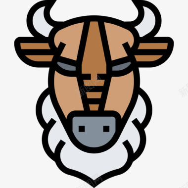 野牛动物头4线形颜色图标图标