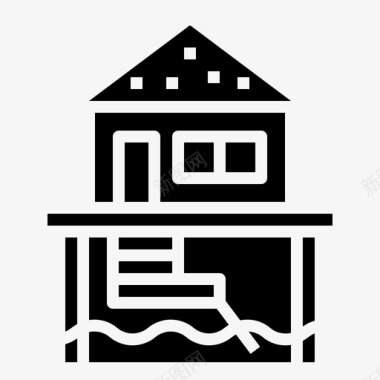 黑色房子平房房子大海图标图标