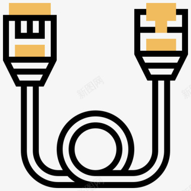 黄色琉璃瓦Lan连接器类型5黄色阴影图标图标