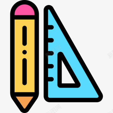 铅笔和尺子室内9线条颜色图标图标