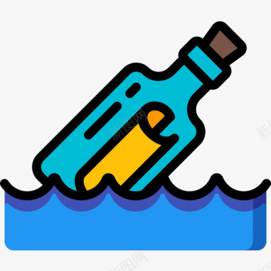 蓝瓶子瓶子里的信息海盗生活5线性颜色图标图标