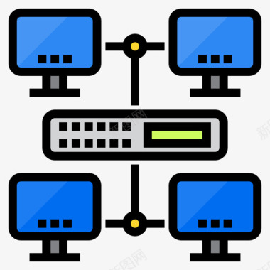 计算机背景网络计算机和网络4线颜色图标图标