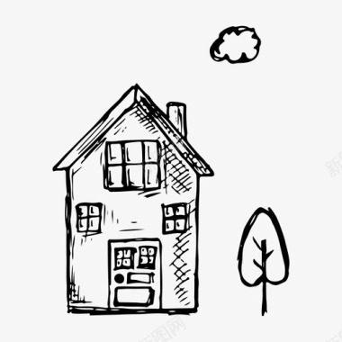 手绘简约房子房子建筑涂鸦图标图标
