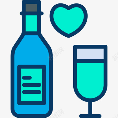 小包装酒瓶酒瓶婚礼149线性颜色图标图标