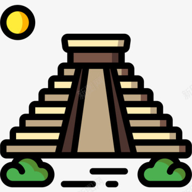 玛雅金字塔南美洲4线形颜色图标图标