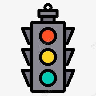 交通灯城市元素47线性颜色图标图标