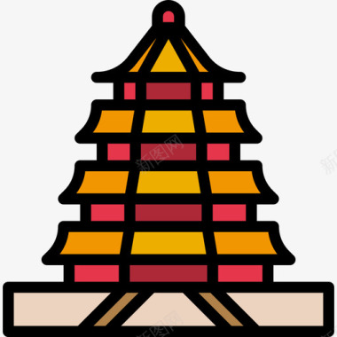 宫殿中国50线性颜色图标图标