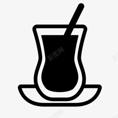 土耳其茶玻璃杯汤匙图标图标