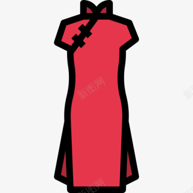 旗袍中国50直线颜色图标图标