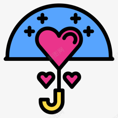 浪漫背景伞浪漫28线性颜色图标图标