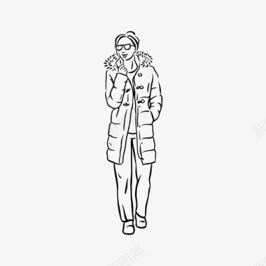 冬天松树女人穿夹克外套时尚图标图标