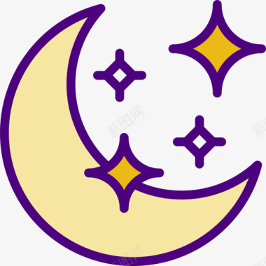 月亮占星术和符号学3线颜色图标图标