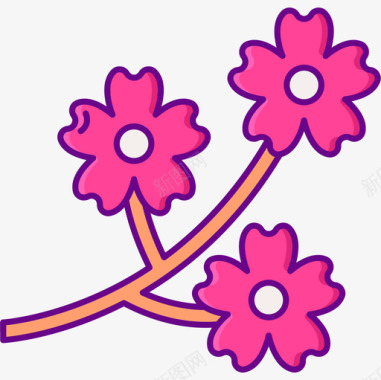 樱花樱花节线颜色图标图标