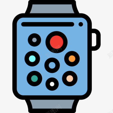 智能手表数字服务7线性彩色图标图标