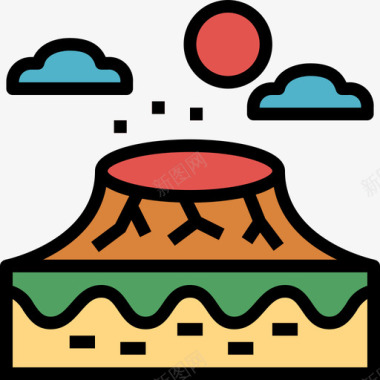火山夏威夷火山17线形颜色图标图标