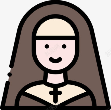 修女修女复活节第9天线性颜色图标图标