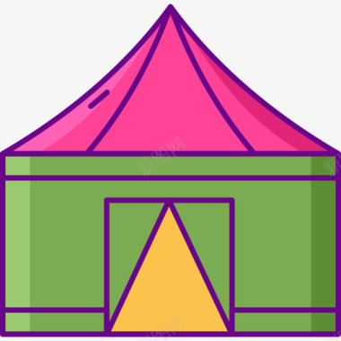 帐篷樱花节线性颜色图标图标