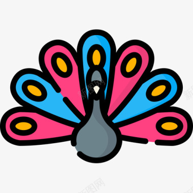 孔雀印度共和国第二天线性颜色图标图标
