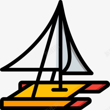 双体船冒险运动16线性颜色图标图标