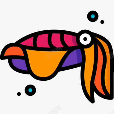墨鱼海洋生物28线形颜色图标图标