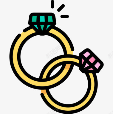 结婚戒指情人节69线性颜色图标图标